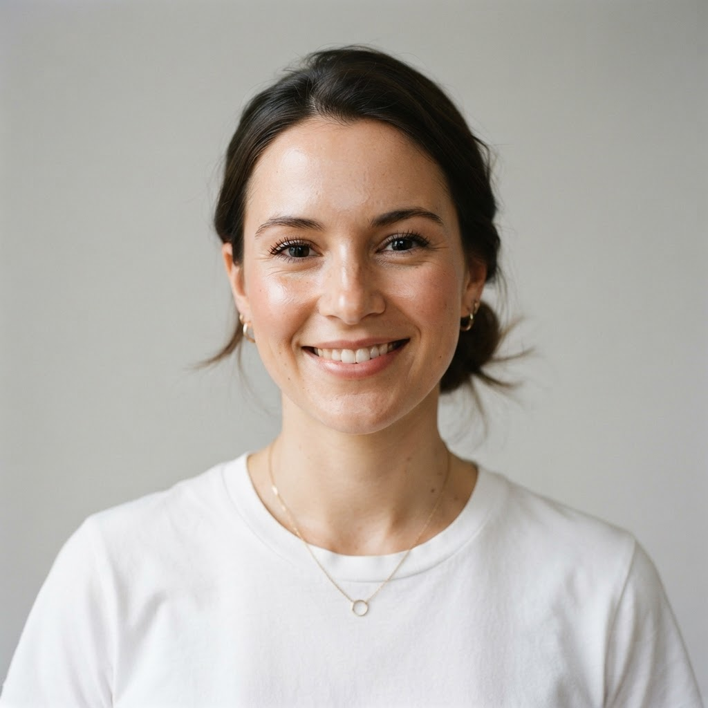 Shopper with dark hair in a white t-shirt